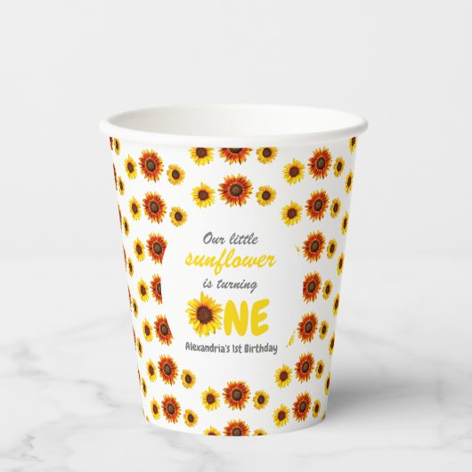 Kleine Zonnebloem 1e verjaardag Papieren Bekers (Voorkant)