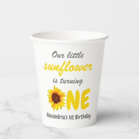 Kleine Zonnebloem 1e verjaardag Papieren Bekers (Voorkant)