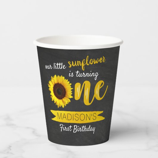 Kleine Zonnebloem 1e verjaardag Papieren Bekers (Voorkant)