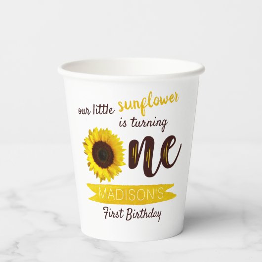 Kleine Zonnebloem 1e verjaardag Papieren Bekers (Achterkant)