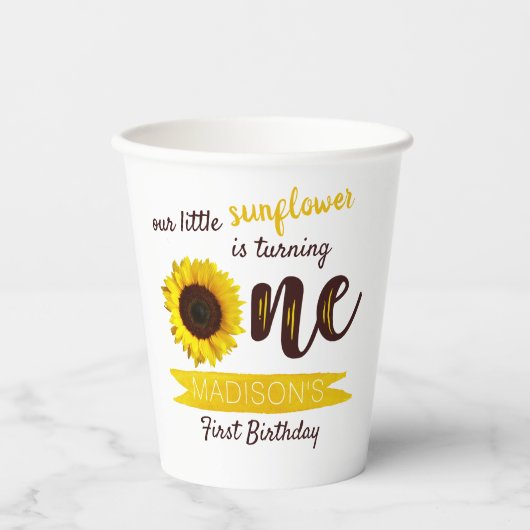 Kleine Zonnebloem 1e verjaardag Papieren Bekers (Voorkant)