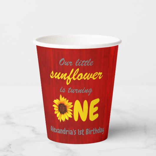 Kleine Zonnebloem 1e verjaardag Papieren Bekers (Voorkant)