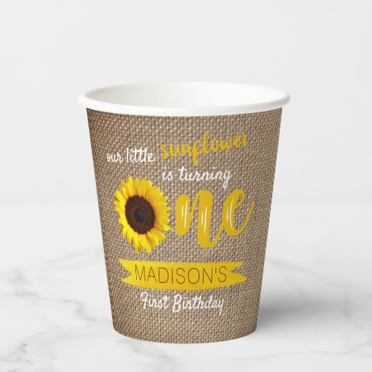 Kleine Zonnebloem 1e verjaardag Papieren Bekers (Voorkant)