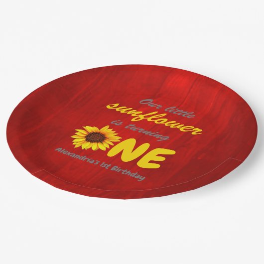 Kleine Zonnebloem 1e verjaardag Papieren Bordje (Gekanteld)