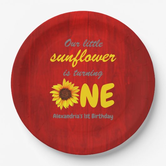 Kleine Zonnebloem 1e verjaardag Papieren Bordje (Voorkant)