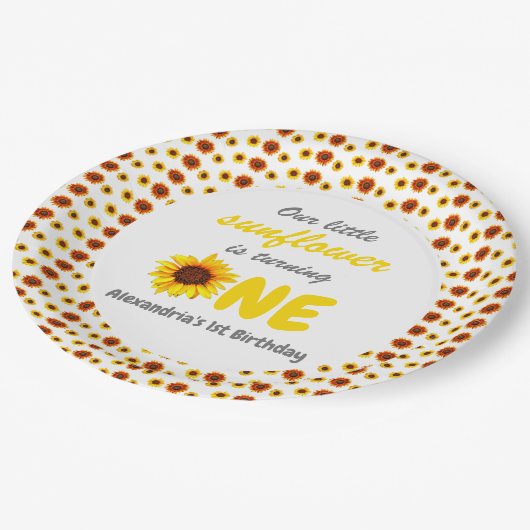 Kleine Zonnebloem 1e verjaardag Papieren Bordje (Gekanteld)