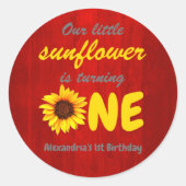 Kleine Zonnebloem 1e verjaardag Ronde Sticker (Voorkant)