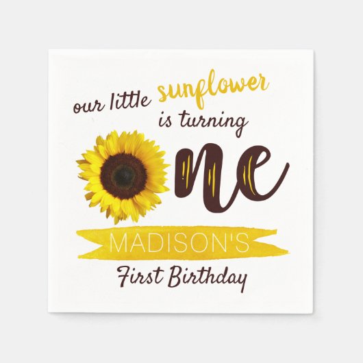 Kleine Zonnebloem 1e verjaardag Servet (Voorkant)