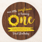 Kleine Zonnebloem 1e Verjaardagsfeest Ronde Kartonnen Onderzetter (Voorkant)