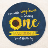 Kleine Zonnebloem 1e Verjaardagsfeest Ronde Kartonnen Onderzetter (Voorkant)