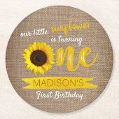 Kleine Zonnebloem 1e Verjaardagsfeest Ronde Kartonnen Onderzetter (Voorkant)