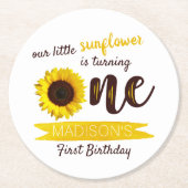 Kleine Zonnebloem 1e Verjaardagsfeest Ronde Kartonnen Onderzetter (Voorkant)
