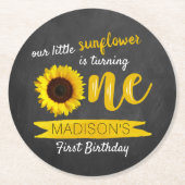Kleine Zonnebloem 1e Verjaardagsfeest Ronde Kartonnen Onderzetter (Voorkant)
