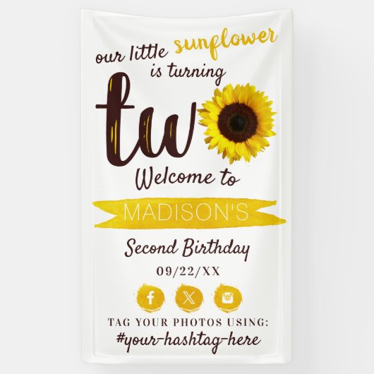 Kleine Zonnebloem 2e Verjaardag Feest Welkom Spandoek (Verticaal)