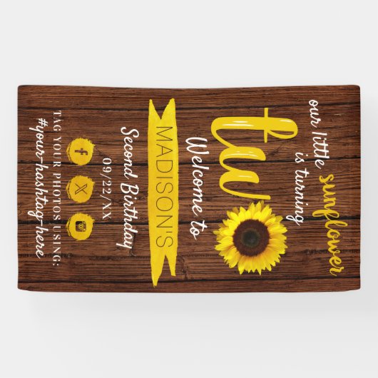 Kleine Zonnebloem 2e Verjaardag Feest Welkom Spandoek (Horizontaal)