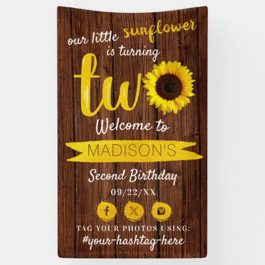 Kleine Zonnebloem 2e Verjaardag Feest Welkom Spandoek (Verticaal)