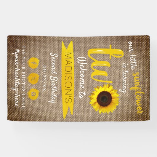 Kleine Zonnebloem 2e Verjaardag Feest Welkom Spandoek (Horizontaal)