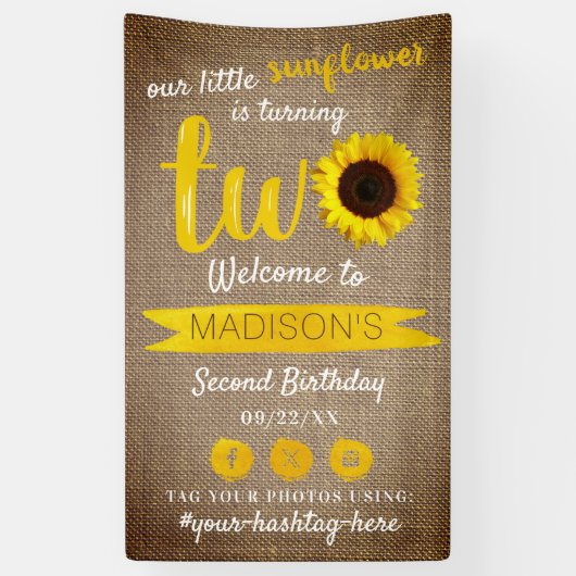 Kleine Zonnebloem 2e Verjaardag Feest Welkom Spandoek (Verticaal)