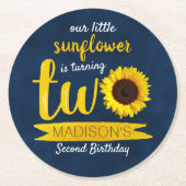 Kleine zonnebloem 2e verjaardag ronde kartonnen onderzetter (Voorkant)