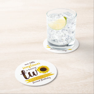 Kleine zonnebloem 2e verjaardag ronde kartonnen onderzetter