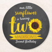 Kleine zonnebloem 2e verjaardag ronde kartonnen onderzetter (Voorkant)