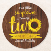 Kleine zonnebloem 2e verjaardag ronde kartonnen onderzetter (Voorkant)