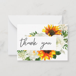 Kleine Zonnebloem Artsty Floral - Wit 2 Dank u Notitiekaartje