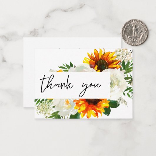 Kleine Zonnebloem Artsty Floral - Wit 2 Dank u Notitiekaartje (Voorkant / Achterkant in situ)