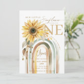 Kleine Zonnebloem Boho Regenboog Eerste Verjaardag Kaart (Staand voorkant)