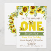 Kleine Zonnebloem Eerste Verjaardag Uitnodiging (Voorkant / Achterkant)