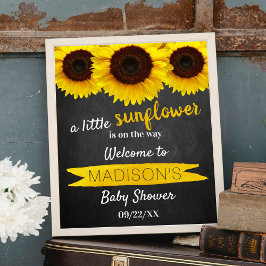 Kleine zonnebloem onderweg! Baby shower Welkom Poster