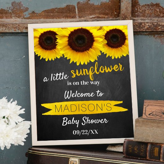 Kleine zonnebloem onderweg! Baby shower Welkom Poster