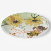 Kleine Zonnebloem Waterverf Vijfde Meisje Verjaard Papieren Bordje (Gekanteld)