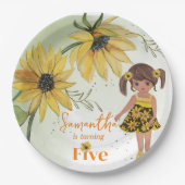 Kleine Zonnebloem Waterverf Vijfde Meisje Verjaard Papieren Bordje (Voorkant)