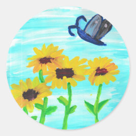kleine zonnebloemen ronde sticker