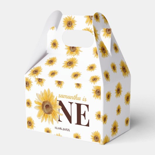 Kleine zonnesbloem 1ste verjaardag bedankdoosjes (Achterkant)