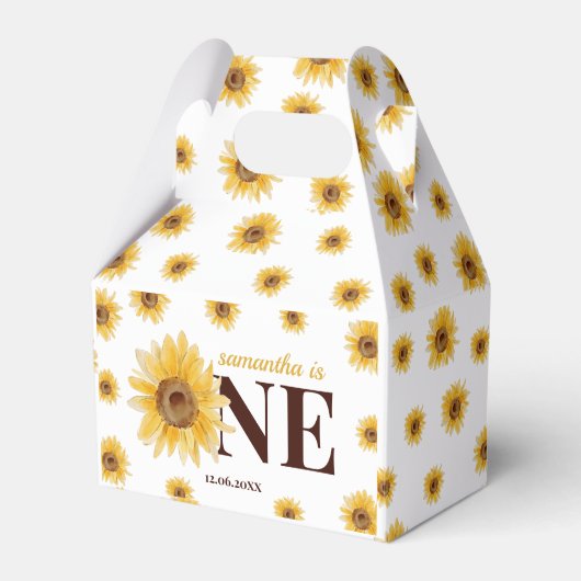 Kleine zonnesbloem 1ste verjaardag bedankdoosjes (Voorkant Zijde)