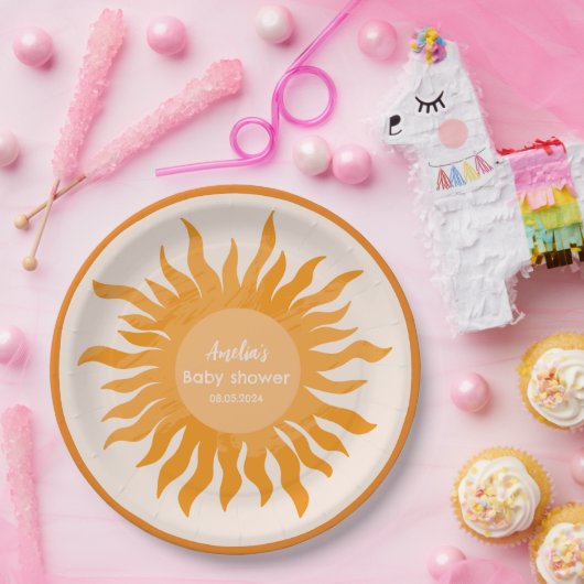 Kleine zonneschijn boho waterverf Zon Baby shower Papieren Bordje (Feest)