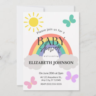 Kleine Zonneschijn & Regenbogen Baby Shower Uitnod Kaart