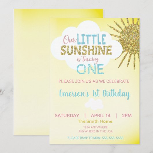 Kleine zonneschijn Verjaardag uitnodiging je bent  (Voorkant / Achterkant)