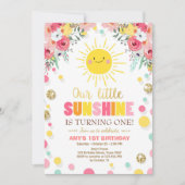 Kleine zonneschijn Verjaardag uitnodiging Roze Blo (Voorkant)