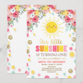Kleine zonneschijn Verjaardag uitnodiging Roze Blo (Voorkant / Achterkant)