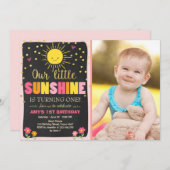 Kleine zonneschijn Verjaardag uitnodiging Roze Gou (Voorkant / Achterkant)