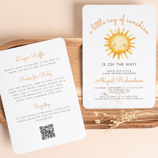 Kleine Zonnestraal QR Code Baby Shower Kaart