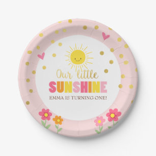 Kleine zonnige papieren Borden Birthday Girl Pink Bordje