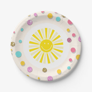 Kleine zonnige papieren Borden Birthday Girl Pink Bordje