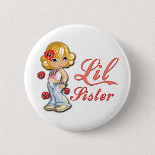 Kleine Zus en Bloemen Ronde Button 5,7 Cm
