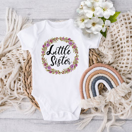 Kleine Zus Paarse Bloemenkrans Baby Bodysuit