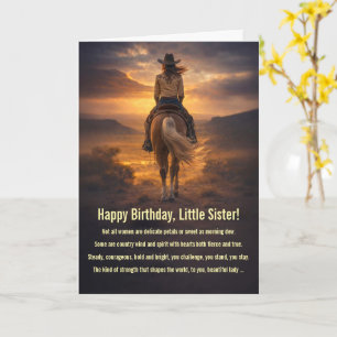 Kleine zus verjaardag cowgirl geest paard kaart