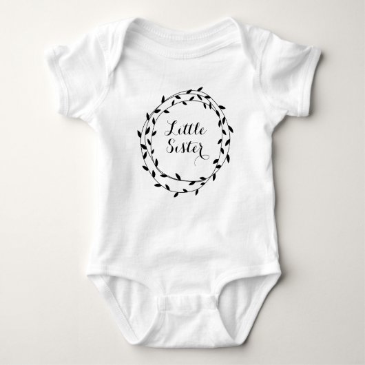 Kleine zuster Black & White Leaf Wreate Baby Girl Romper (Voorkant)